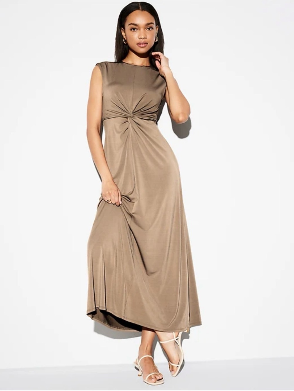 Old Navy Taupe Twist-Front Sleeveless Maxi Dress